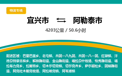 找整车运输：宜兴到阿勒泰市物流公司，托运物流专线2025讲信誉+排名一览